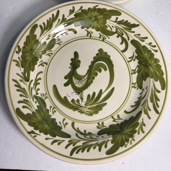 IK 11" & 9.5" Hand Painted Greece Hanging Plates (2) Green Rooster Farmhouse - Picture 2 of 7